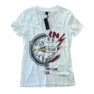 Revamped Slash Tour T Shirt New York Womens V-Neck Graphic Tee White Medium NEW